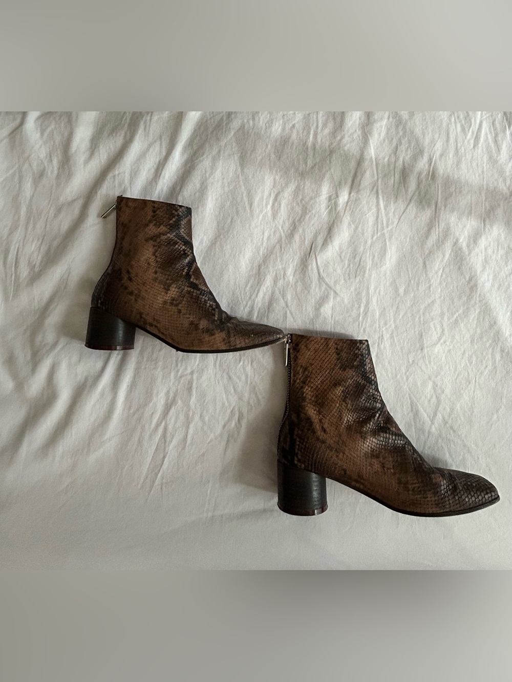 Margiela MM6 brown & gray snakeskin print 7.5 ankle boots